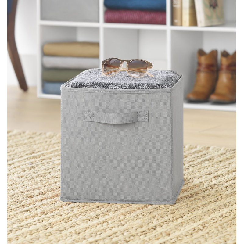 Light Gray Polycotton Collapsible Storage Cube with Handle