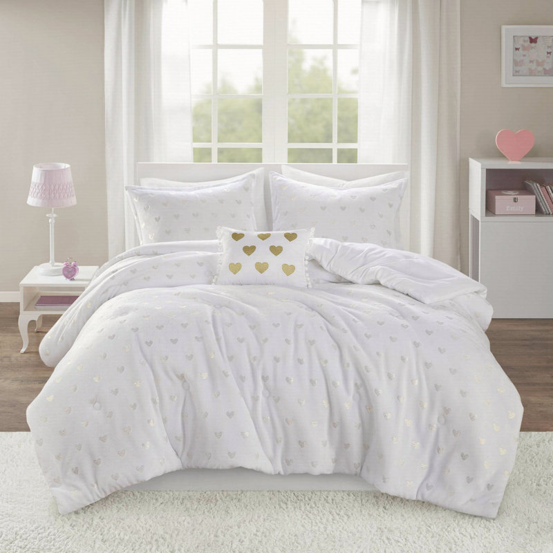 Ensemble d'édredon en polyester imprimé métallique avec coussin décoratif, Édredon pour lit double / grand lit + 3 pièces s