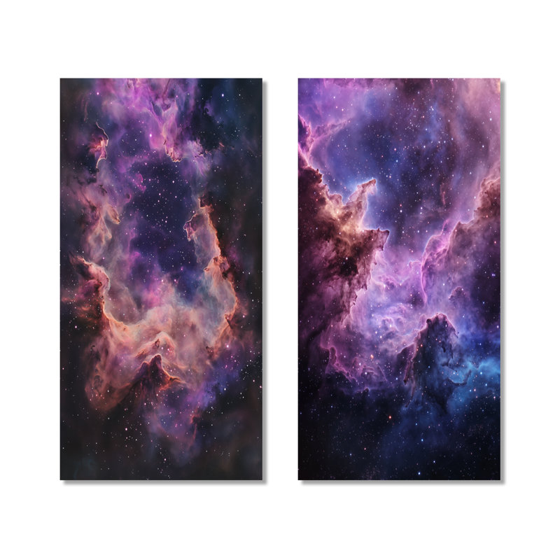 «Ethereal Dream of Nebula» - ensemble de 2 reproductions d'art mural en métal céleste mauve, 32" H x 32" W