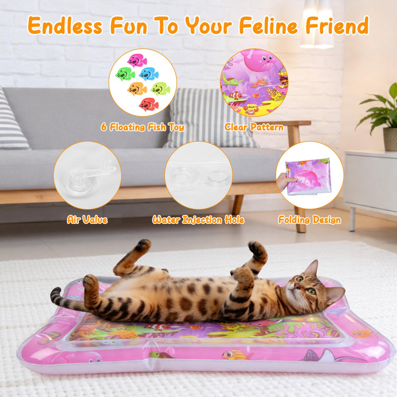 Tapis de jeu interactif avec capteur d'eau pour chat, tapis en PVC épaississant à changement de couleur à DEL avec jouets flottants pour poissons