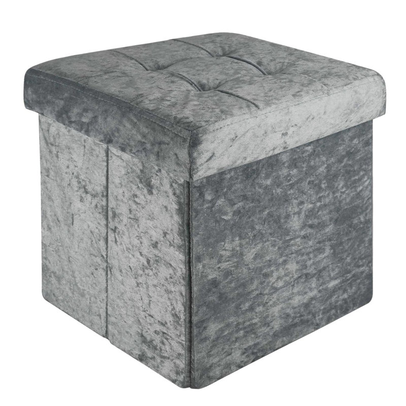 Haefner 38cm Wide Velvet Tufted Square Solid Colour Ottoman with Storage, Grey