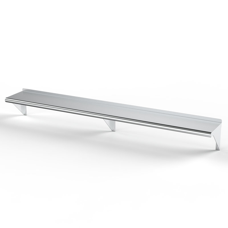 Tablette murale utilitaire en métal., H 11 po x l 72 po x P 12 po, Acier inoxydable