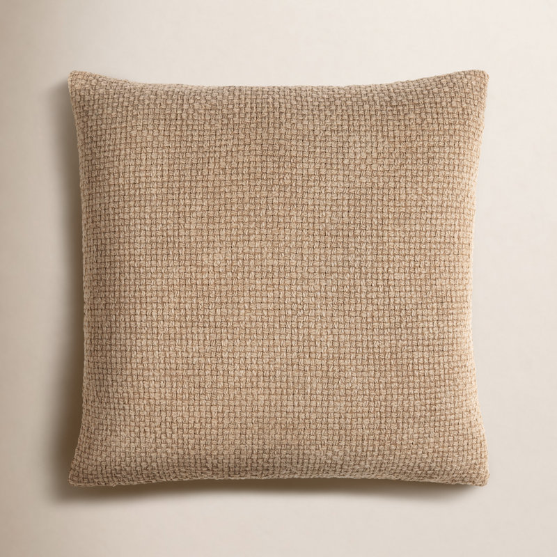 Clovis Square 100% Cotton Pillow, Poly Fill, 18" x 18", Beige