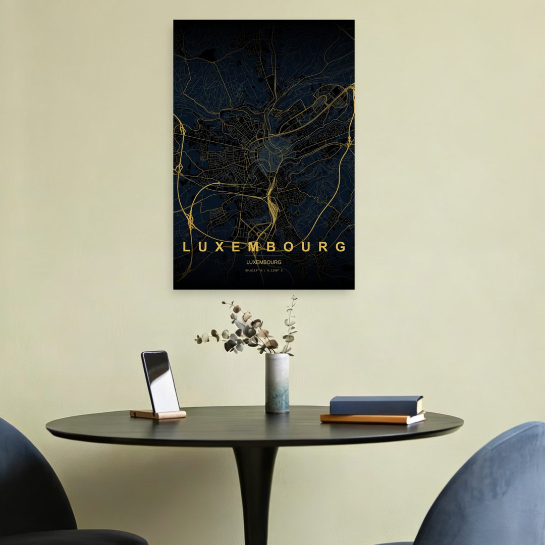 Golden Luxembourg City Map Abstract Elegant Modern Architecture City Wall Art Print