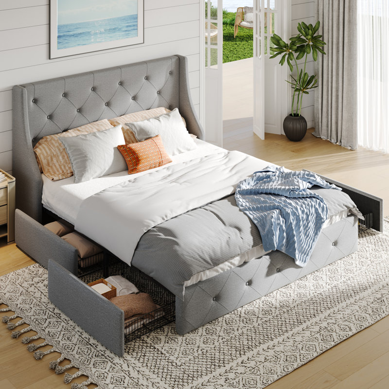 Lit plateforme tapissier Brij, Grand, Gris clair