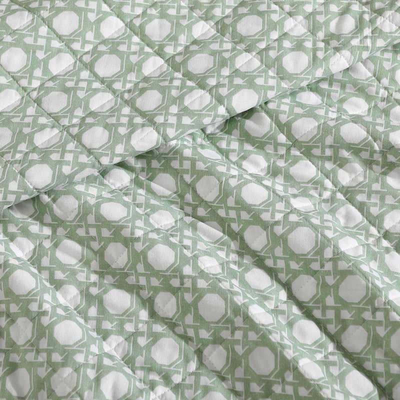 Tommy Bahama Aubrey Cotton Reversible Quilt Set, Green Geometric, King Quilt + 2 King Pillow Shams
