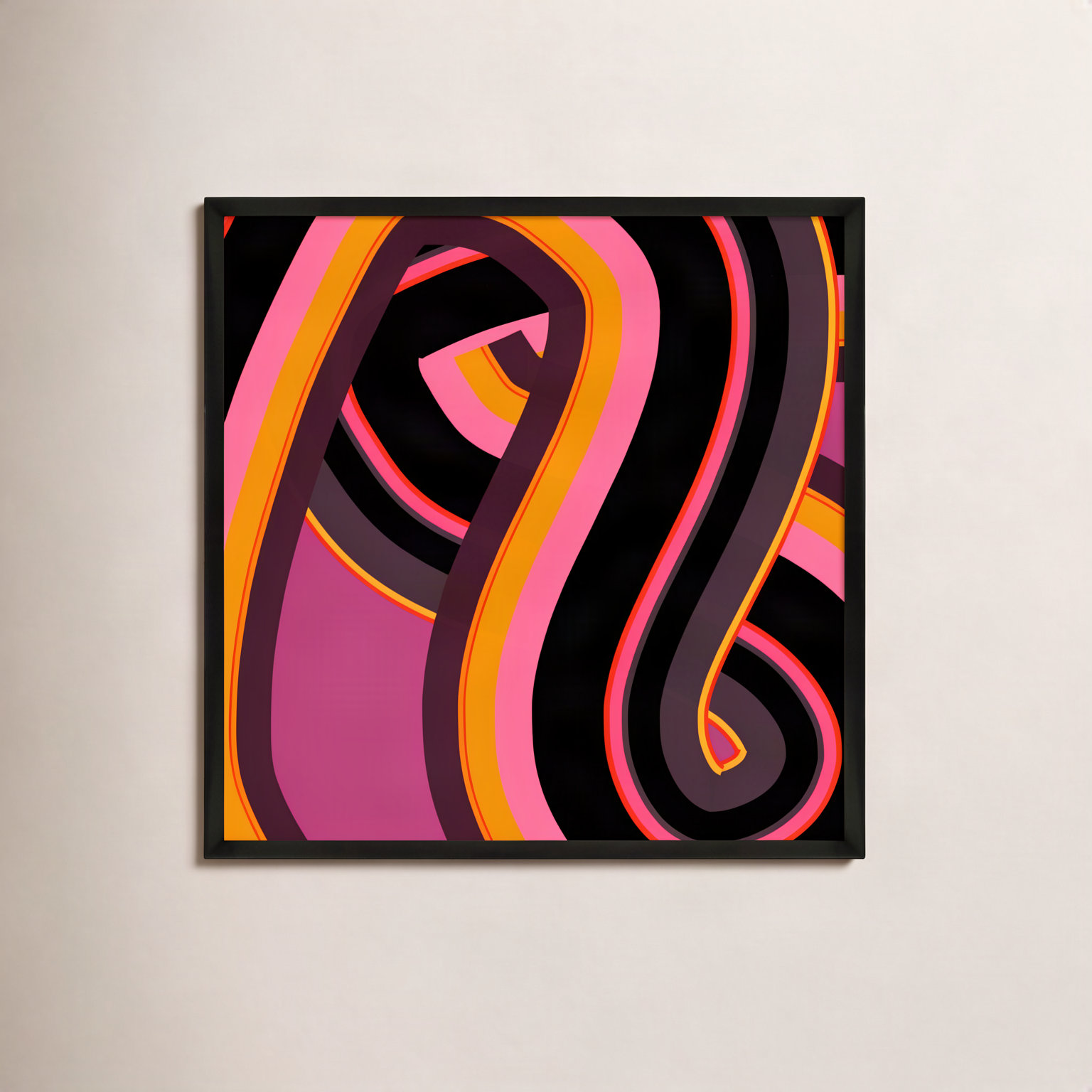 Zackary "Neon Twist" Print by Jacques Pilon, Black Wood, 24" H x 24" W x 1.25" D