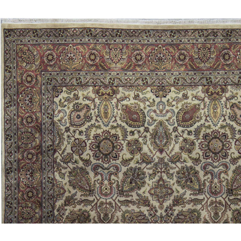 Tapis beige et rouille de haute qualité noué à la main