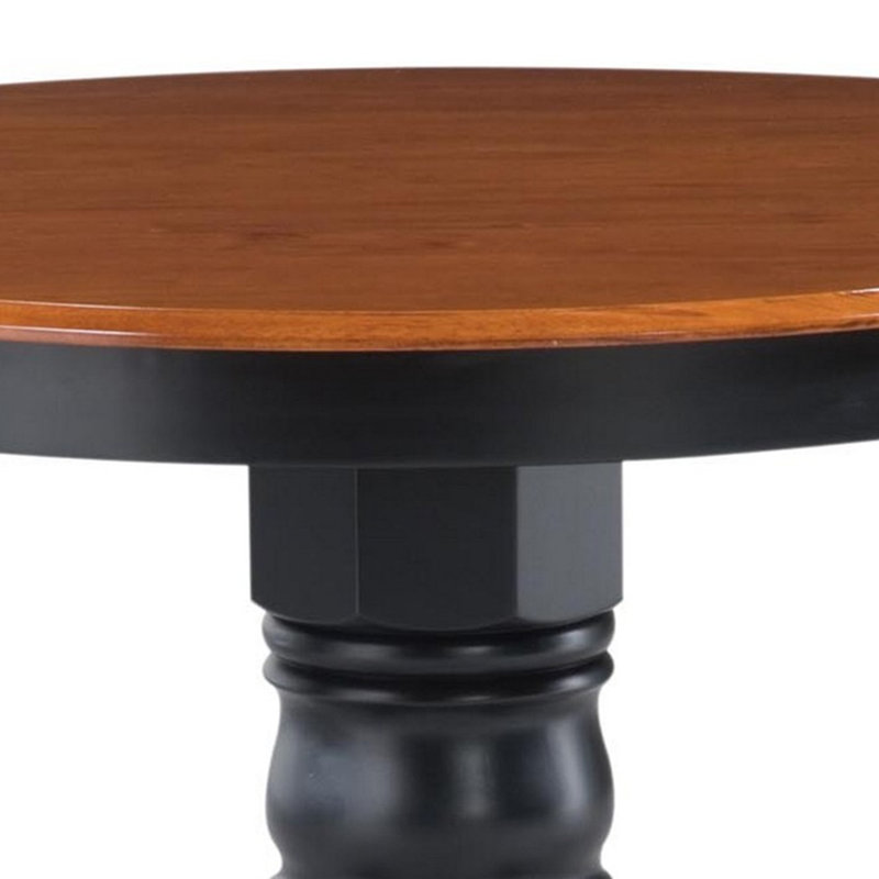Standridge Round Solid Wood Dining Table, Black / Oak
