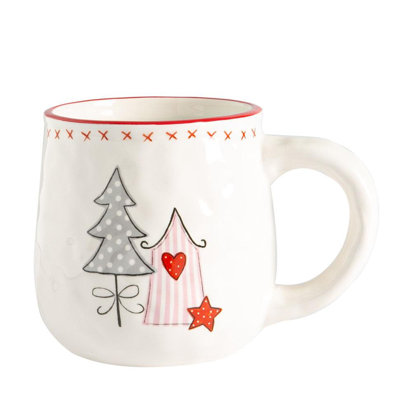 Nicola Spring - Patchwork Christmas Coffee Mugs - 475ml - White