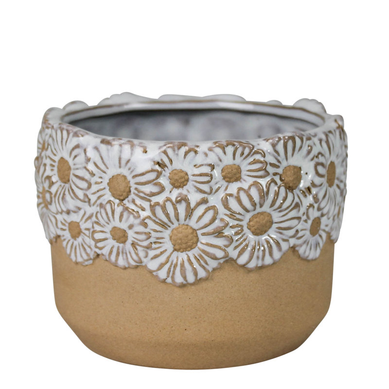 Cache-pot marguerite, céramique - 4 po