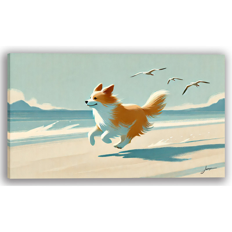 «Beach Adventure Dog», art mural sur toile tendue, H 20 po x l 35 po