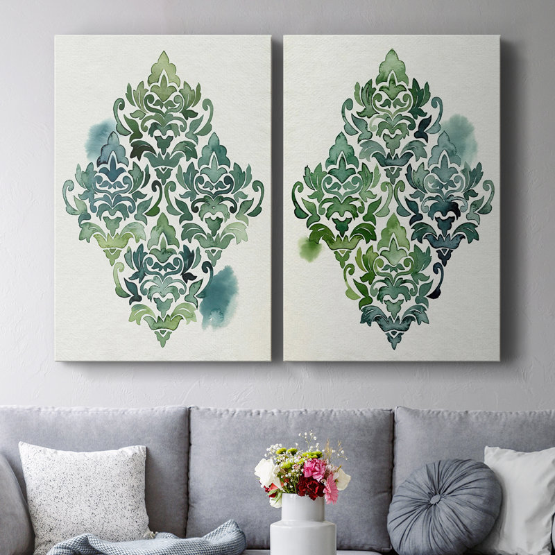 Algae and Azule Motif I-Premium Gallery Wrapped Canvas -Ready to Hang, 27" H x 36" W