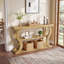 Console de 55 po avec tablettes de rangement, table d'entrée de style campagne moderne, tables de canapé en bois derrière le canapé avec cadre incurvé pour le couloir, entrée