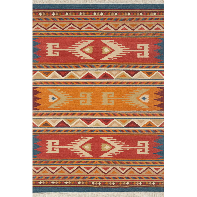 Clemente Southwestern Handwoven Flatweave Reversible Wool Kilim Rug, Rectangle 12' x 15'