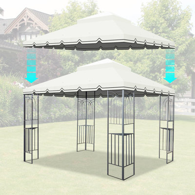 10x10 Ft Outdoor Patio Gazebo Replacement Canopy - Beige. Fine Material. Protected, Water-repellent, Fade . With Drain Holes And Net Beige Replacement. Double Tiered, Fade-. Comes With Drainage