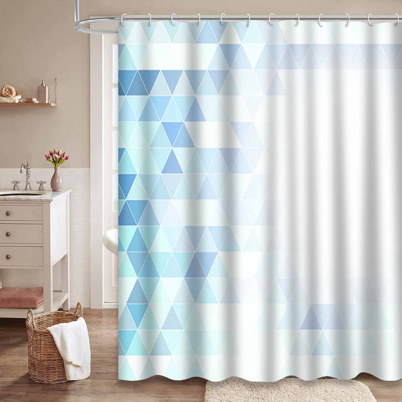 Rideau de douche abstrait géométrique bleu à 12 crochets, L 72 po x l 84 po
