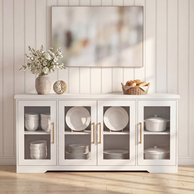 Buffet moderne de 66 po avec portes en verre et tablettes réglables