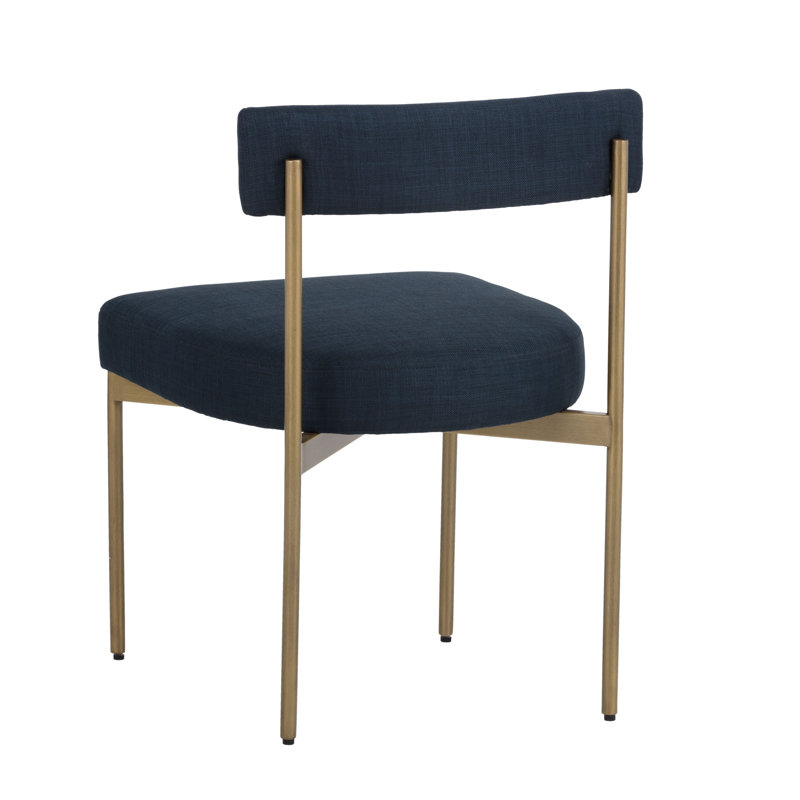 Seneca Upholstered Dining Chair, Navy Blue, Antique Brass