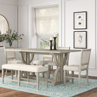 Chiara - Person Extendable Solid Wood Solid Wood Top Trestle Dining Set