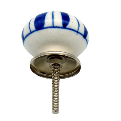 Nicola Spring - Round Ceramic Cabinet Knobs - Navy Lines