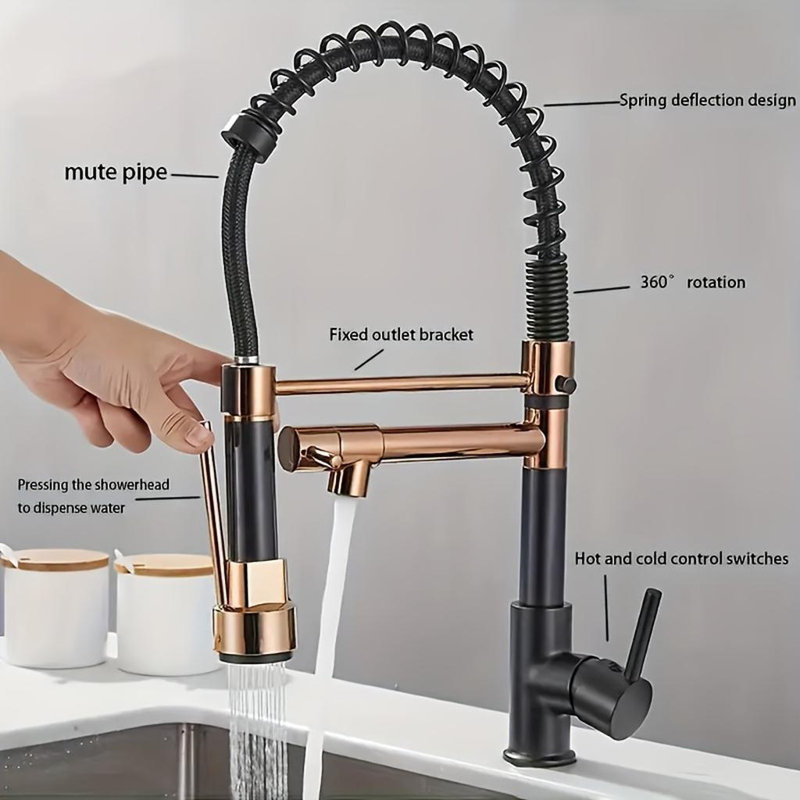 Robinet de cuisine à col de cygne moderne en laiton chromé avec douchette extractible, 2 modes réglables, fixation à un trou