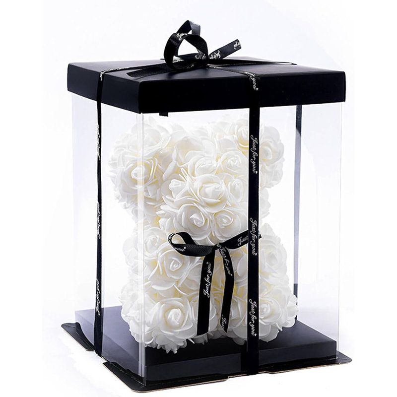 Ours en peluche rose, ours rose artificiel de 10 pouces, cadeau pour le mariage, la fête des mères et l'anniversaire, boîte-cadeau transparente incluse