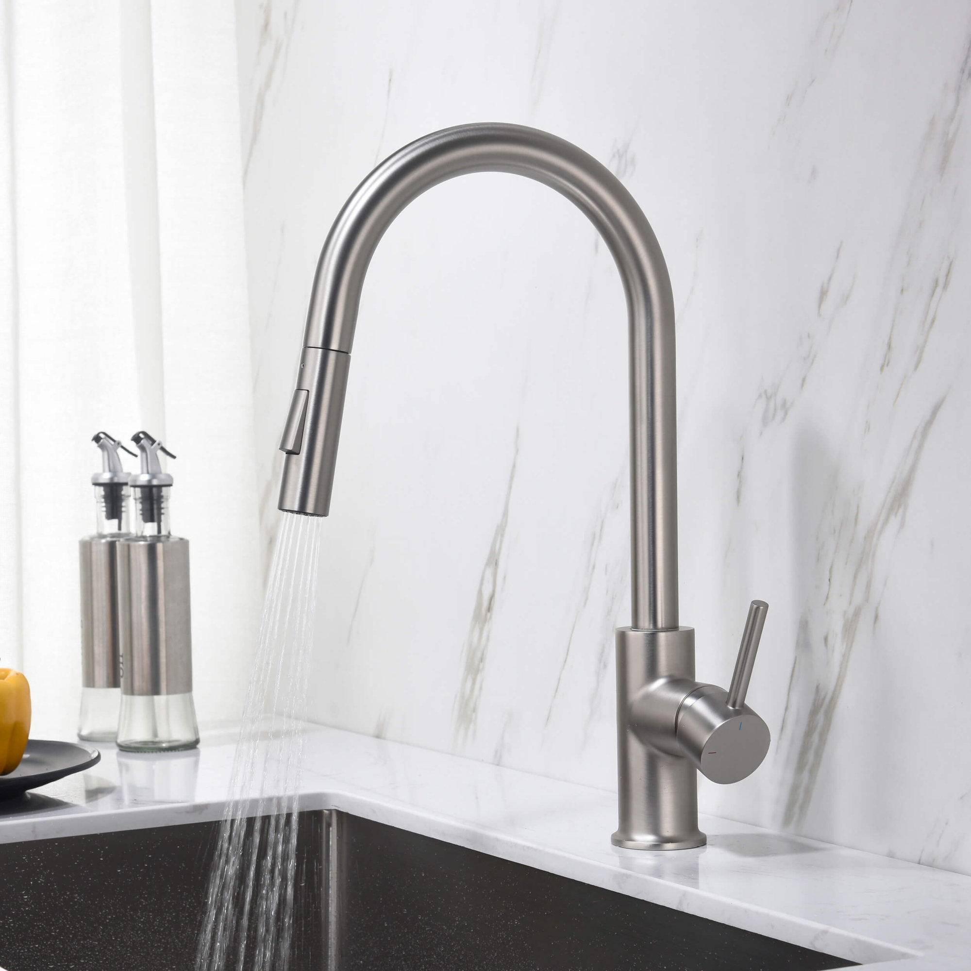 Pull Down Single Handle Kitchen Faucet, Brushed Nickel