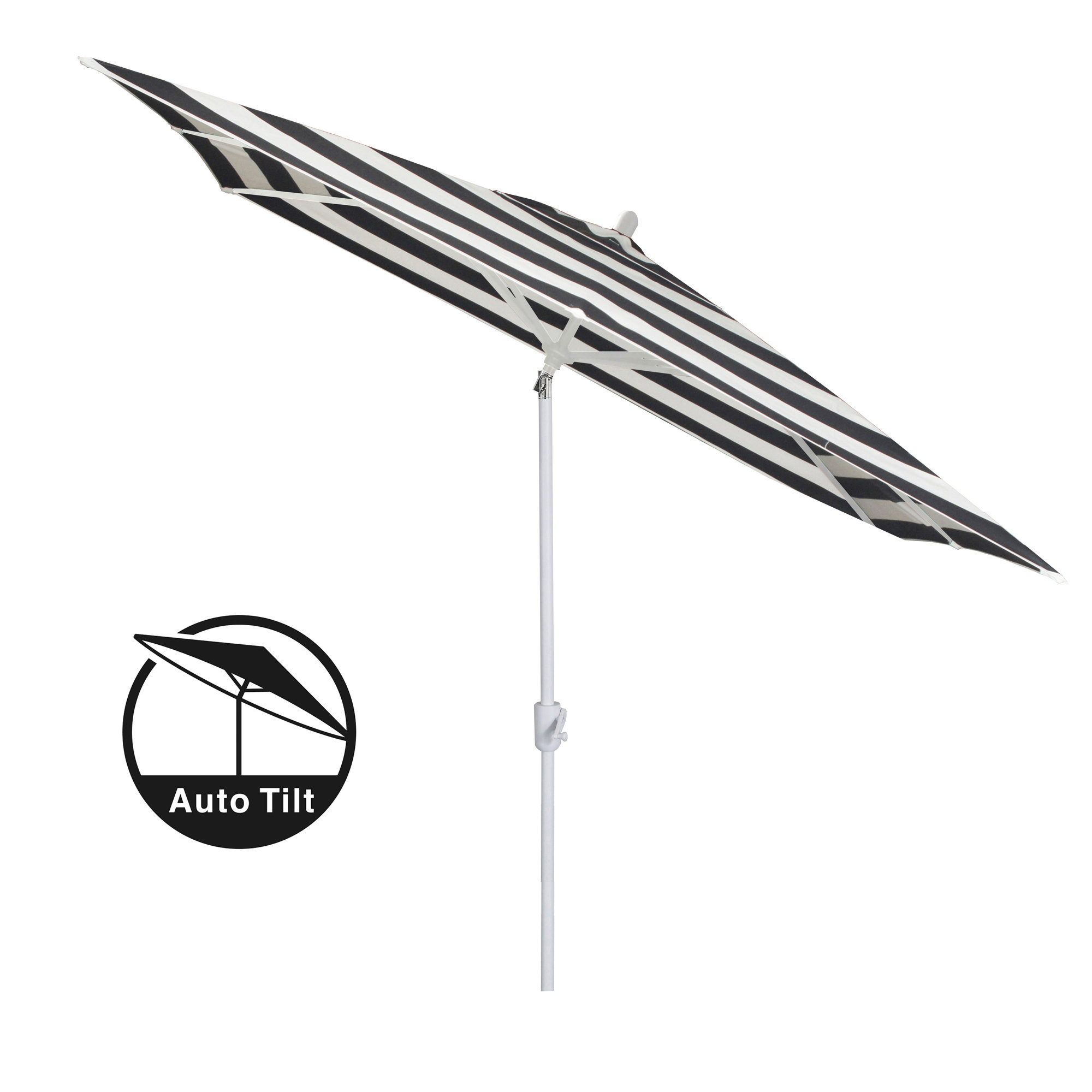 Olivier 116.7'' Outdoor Umbrella, Black Polyester Stripes, White Sand