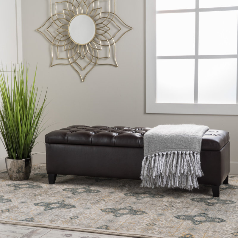 Amalfi Upholstered Storage Bench, Dark Brown Faux Leather, 18" H x 51.18" W x 17.52" D