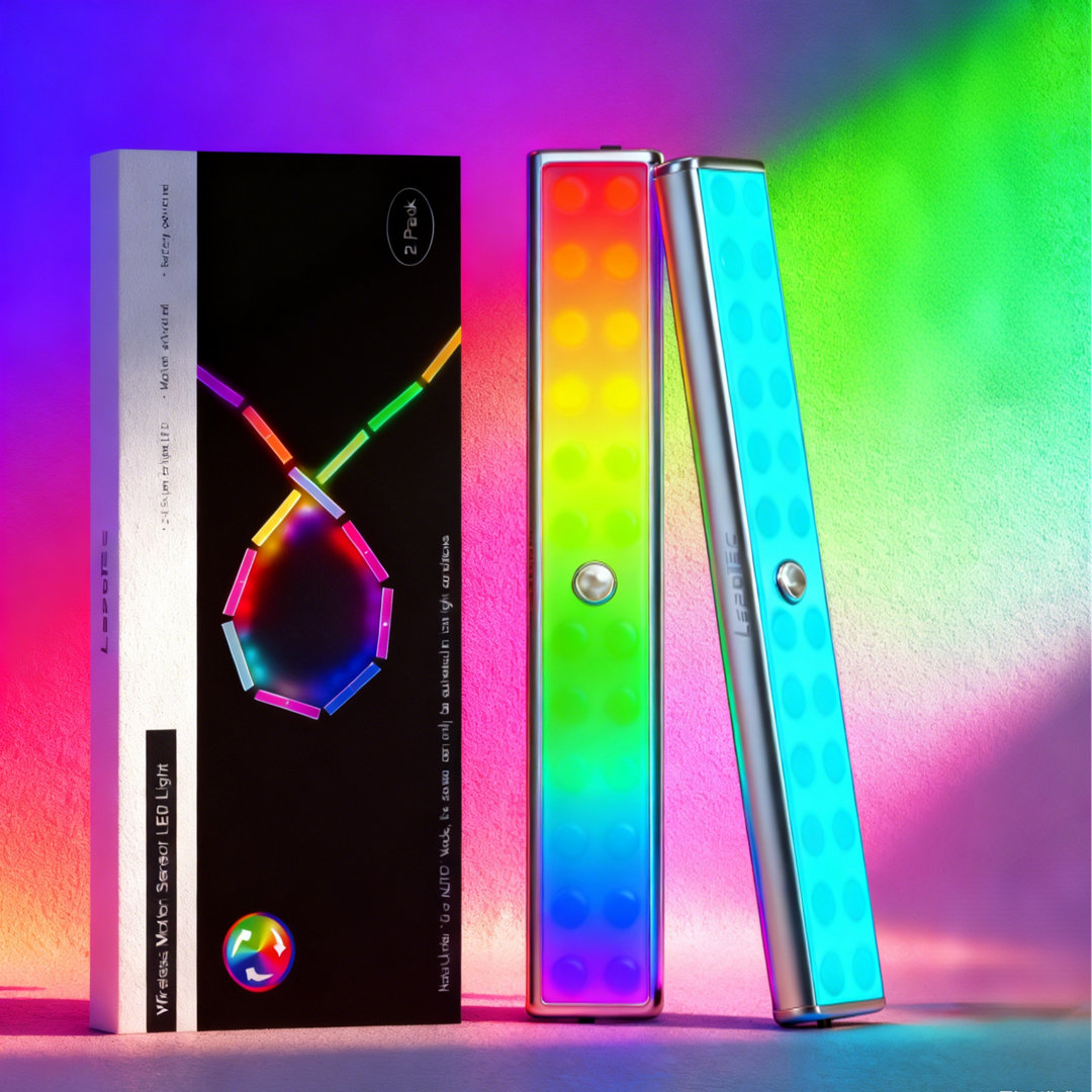 RGB Under Cabinet Lighting,Indoor Adjustable Wireless Motion Sensor RGB Light for Party, Bar (Set of 2) Lepotec