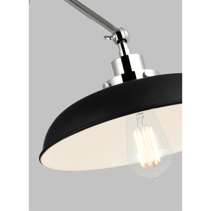 Tammy Dimmable Steel Bowl Arm Sconce, Midnight Black, Polished Nickel