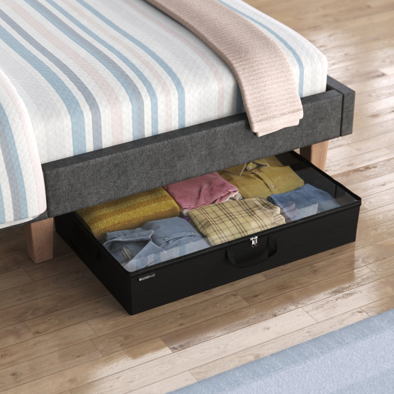 Charcoal Black Fabric Underbed Storage Organizer with Clear Window