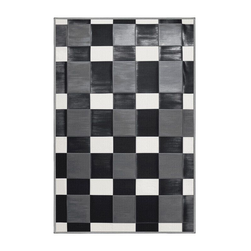 Machine Washable Checkered Gray Area Rug, Rectangle 3' x 5'