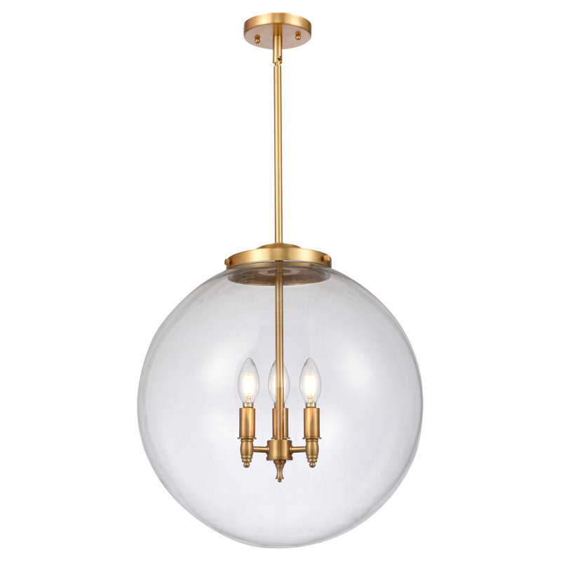 Luminaire suspendu sphère 3 lumières DEL Beacon, Or satiné, H 19 po x l 18 po x P 18 po, Clair