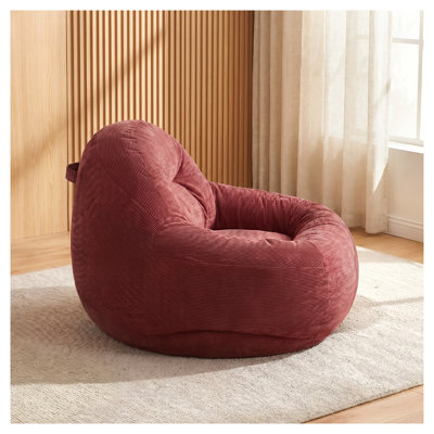 Modern Bean Bag Chair with Sponge Fill - Red Tufted Soft Sofa for Bedroom and Living Room