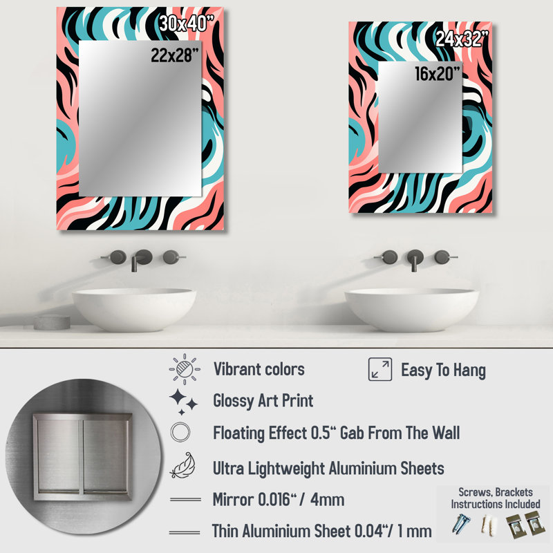 Canaseraga Exotic Camouflage Caprice - animal print  Decorative Mirror, Turquoise Wall Mirror, Printed Metal Art, 40" x 30"