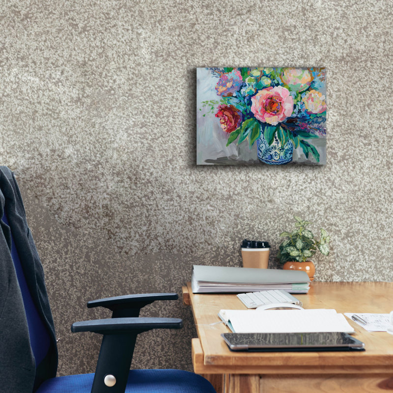 «China Rose» par Jeanette Vertentes, art mural sur toile, H 12 po x l 16 po x P 0,75 po
