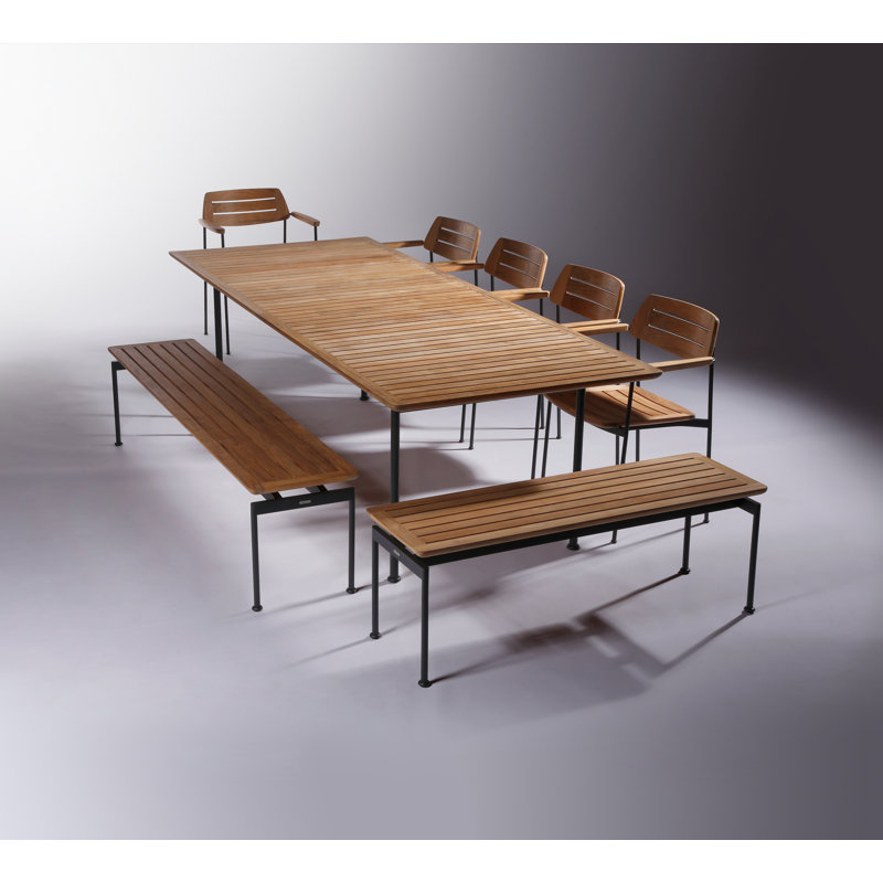 Layout Bench, 17" H x 74" W x 15" D, Natural Teak/Forge Gray