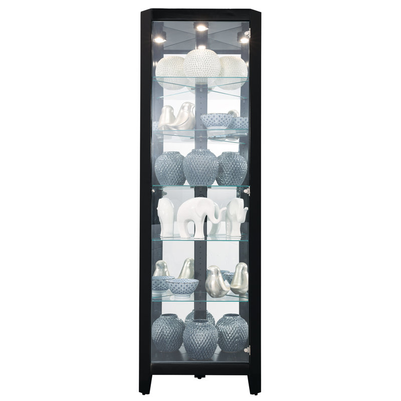 Tamsin Solid Wood Lighted Curio Cabinet, Gloss Black