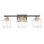 Meuble-lavabo 3 lumières noir mat et laiton 25 po avec globes en verre transparent Veronica