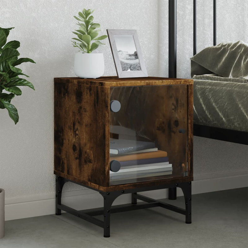Genagra 35 cm W Steel Bedside Table, Smoke Oak, Set of 2