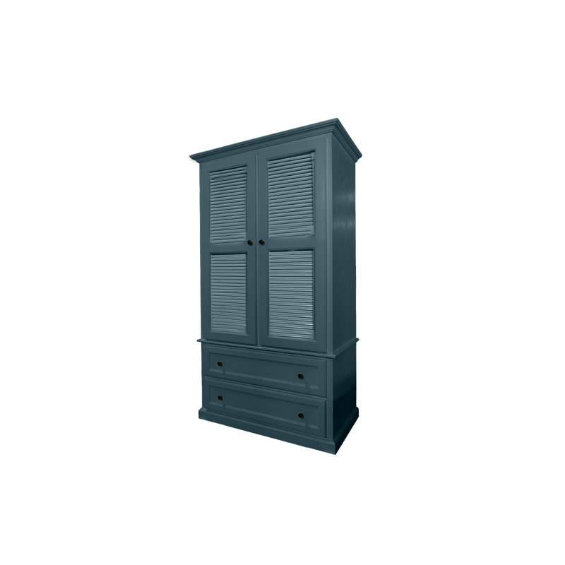 Armoire extra large en chêne massif avec portes à volets, Bleu fumée