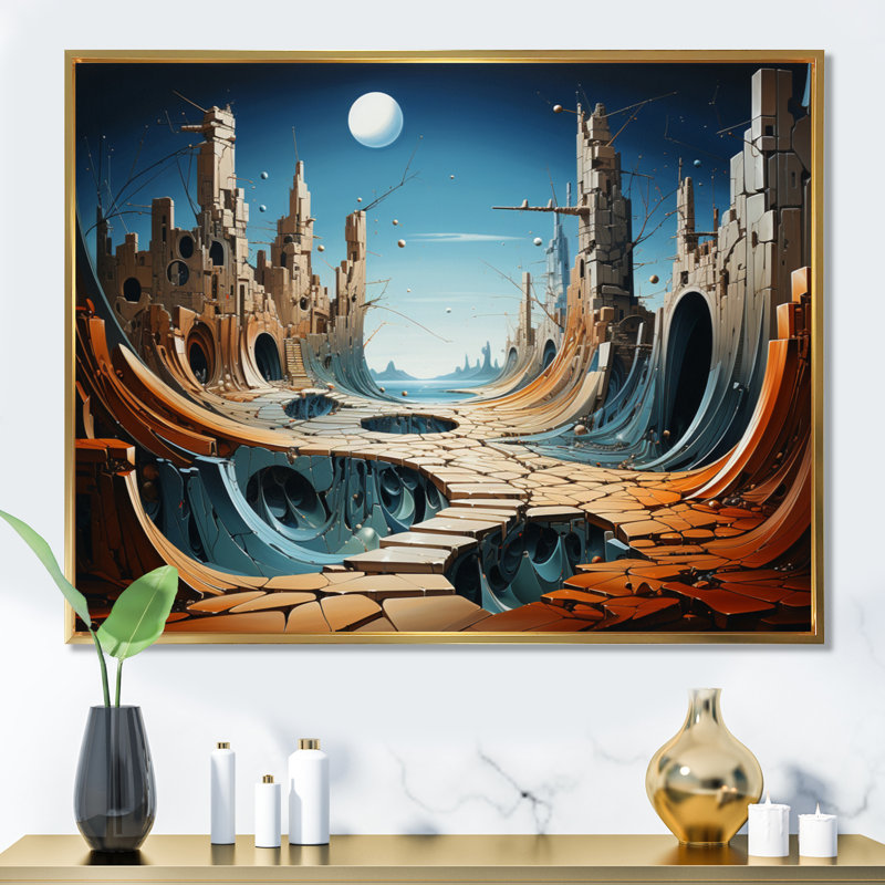 Le surréalisme, la persistance du canyon, H 34 po x l 44 po x P 1,5 po, Cadre flottant doré