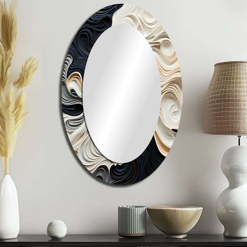 Miroir mural noir et blanc éclectique moderne, 36 po x 24 po