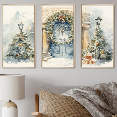 Art mural de Noël, porte de guirlande de Noël en hiver 3