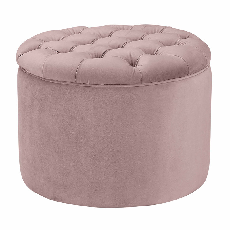 53.3cm Wide Velvet Tufted Round Solid Colour Standard Ottoman with Storage, Pink