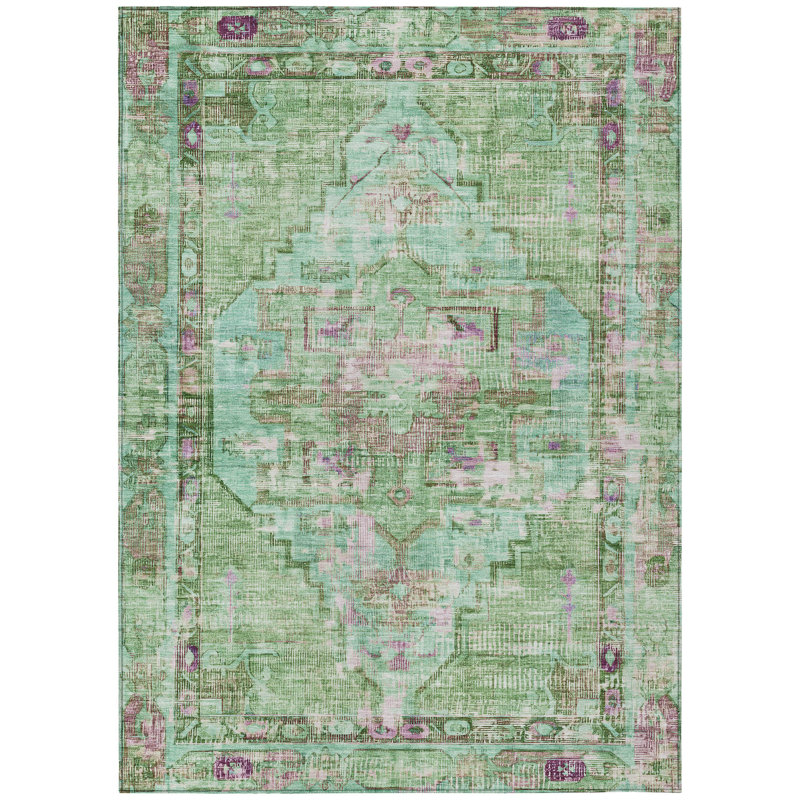 Machine Washable Indoor/Outdoor Xhevrie Aloe Rug, Rectangle 5' x 7'6"