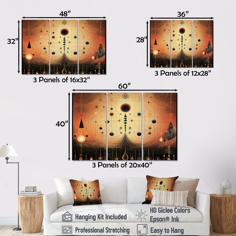 Costan - Ensemble d'art mural paysage abstrait, H 28 po x l 36 po x P 1 po, Toile tendue