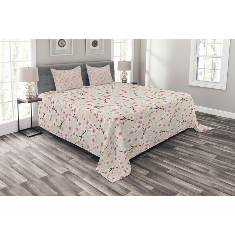 Aeriell Beige/Pink Microfibre Bedspread Set, 220 x 264 cm